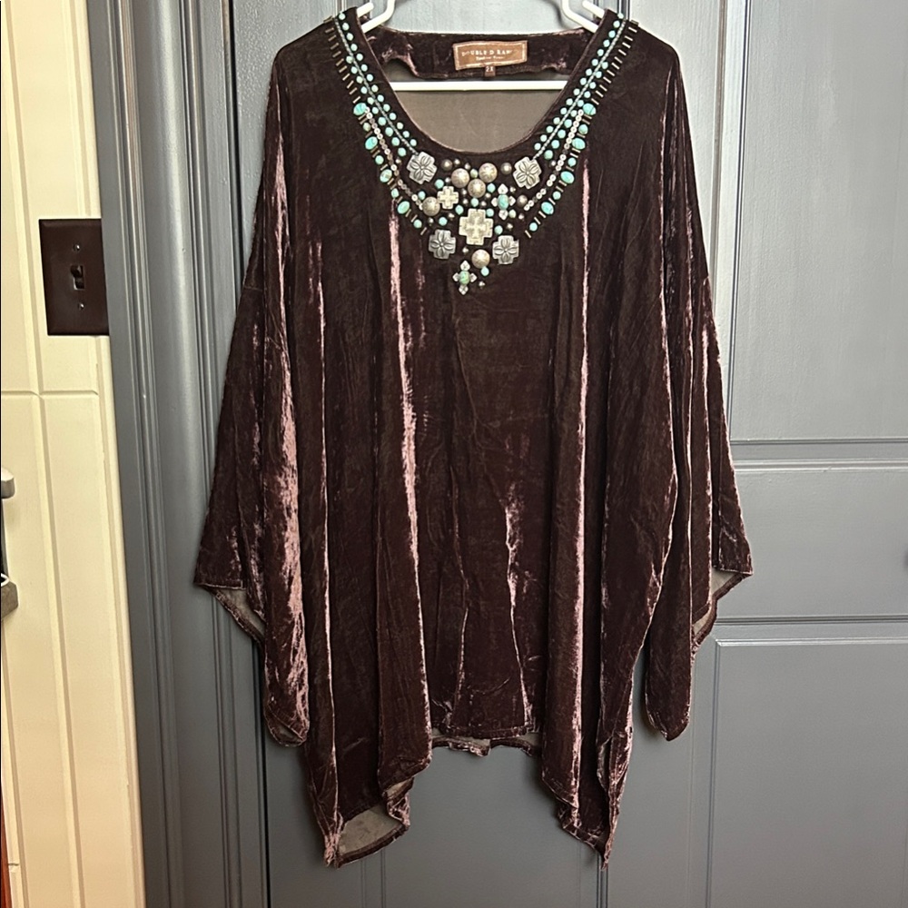 Double D Ranch  Velvet Tunic Top in Deep Brown